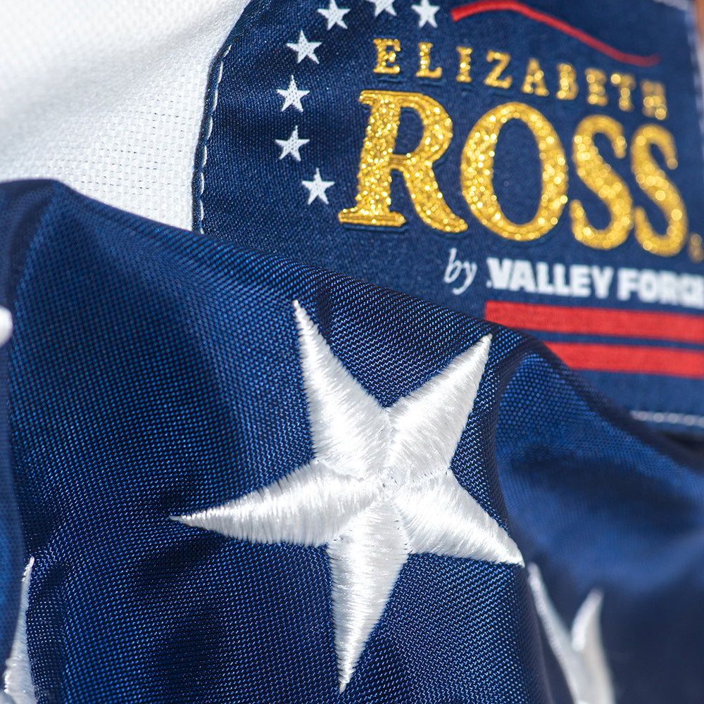 3' x 5' Elizabeth Ross American Flag Kit with Black Aluminum Pole, Gold Finial, Spinning Rings, and Mounting Bracket