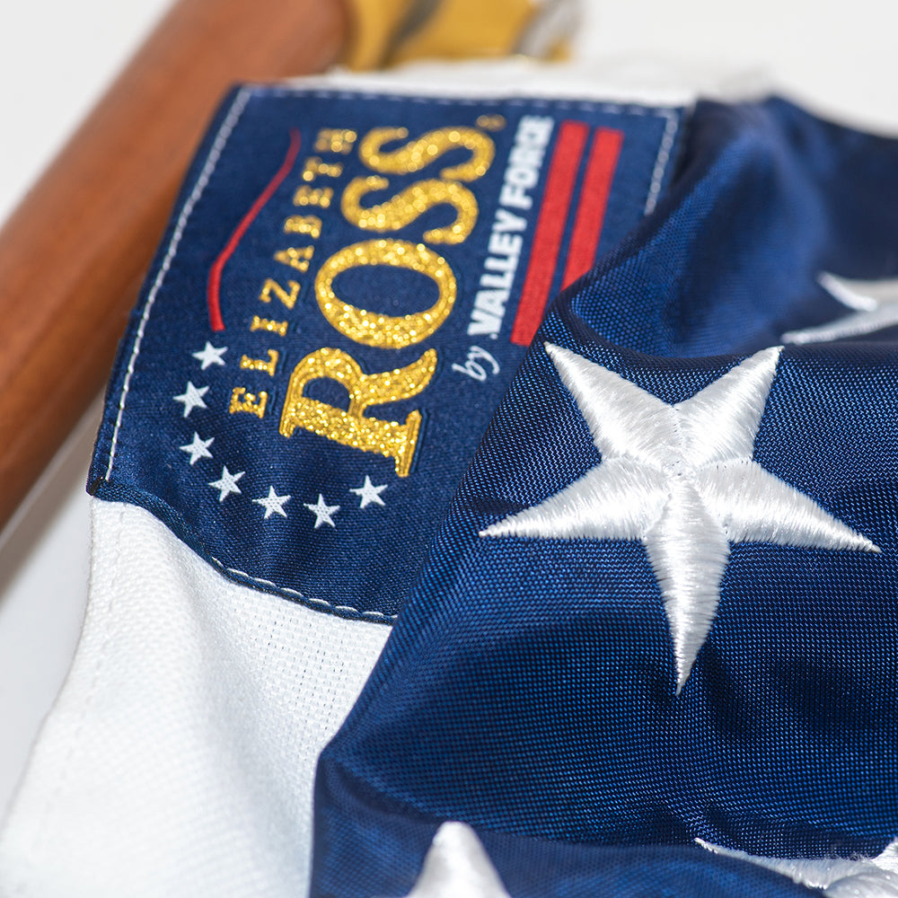 3' x 5' Elizabeth Ross American Flag Kit with Hardwood Pole, 3" Wooden Finial, Spinning Rings, and Mounting Bracket