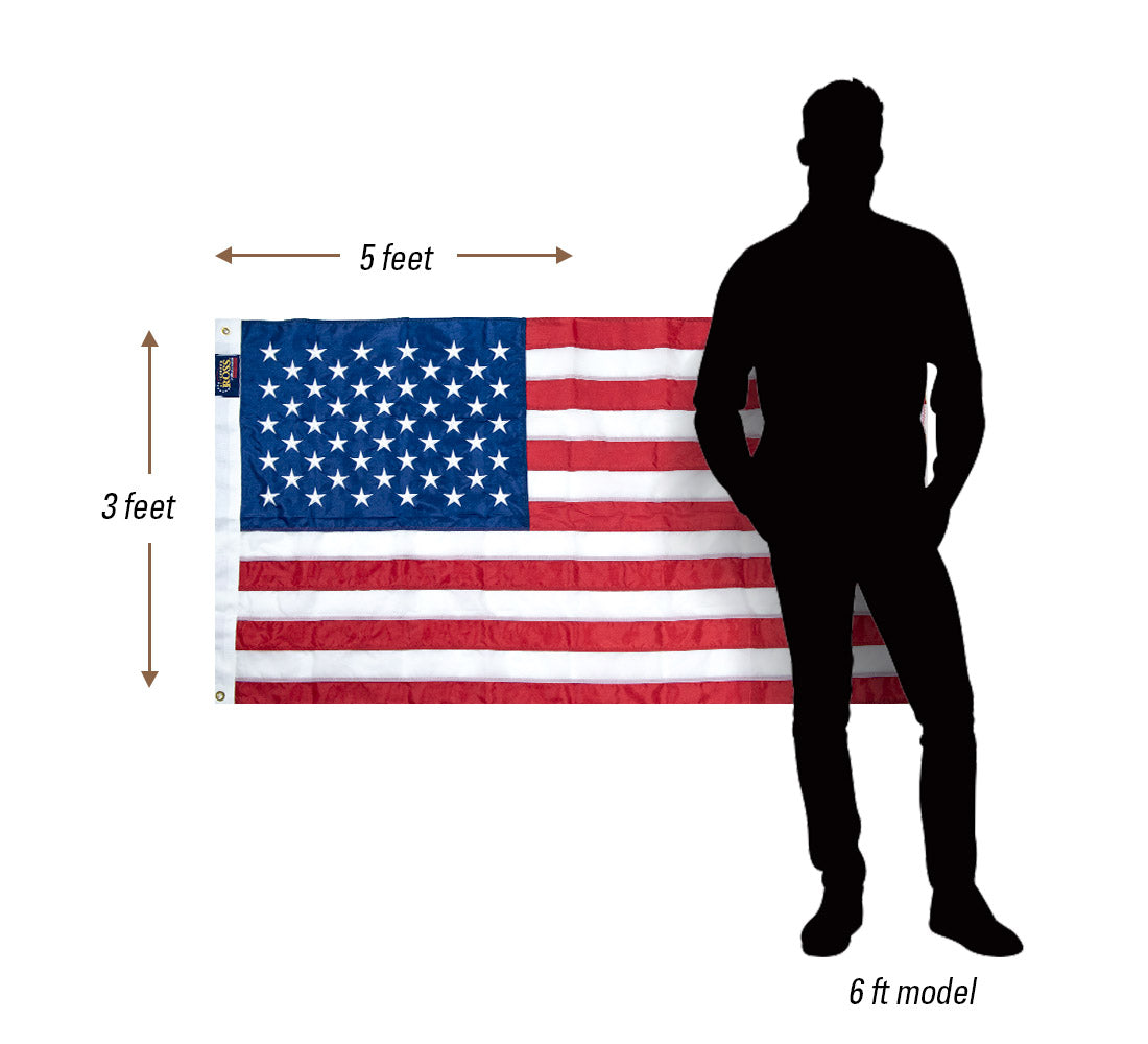 3' x 5' Elizabeth Ross American Flag Kit with Black Aluminum Pole, Silver Finial, Spinning Rings, and Mounting Bracket