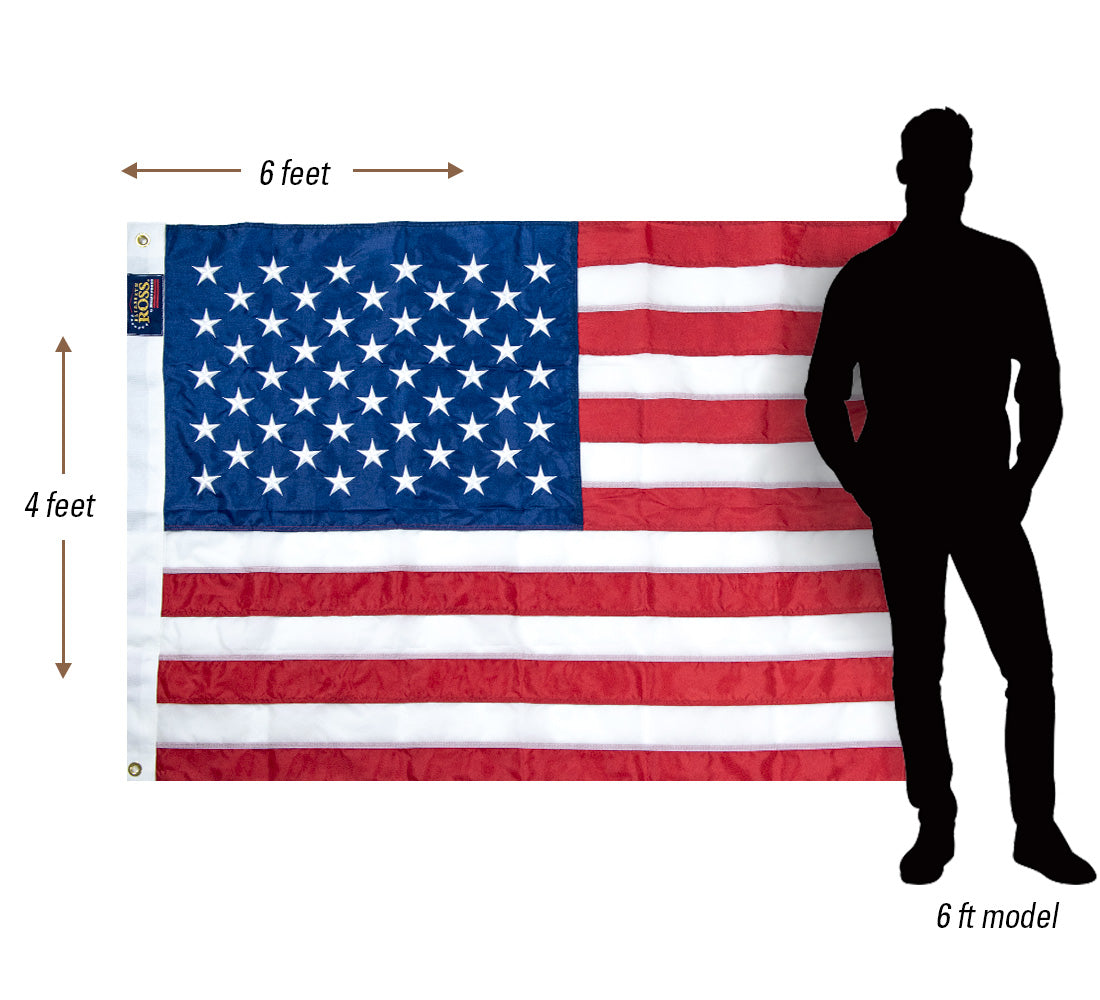 4’ x 6’ Elizabeth Ross American Flag with Embroidered Stars