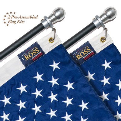 2-Pack American Flag Kit Bundle - Black Aluminum Poles with Silver Spinning Rings
