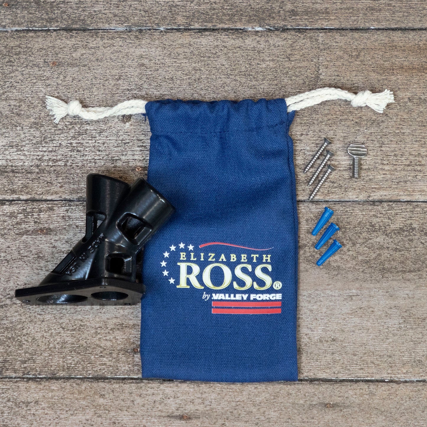 3' x 5' Elizabeth Ross American Flag Kit with Hardwood Pole, 3" Wooden Finial, Spinning Rings, and Mounting Bracket