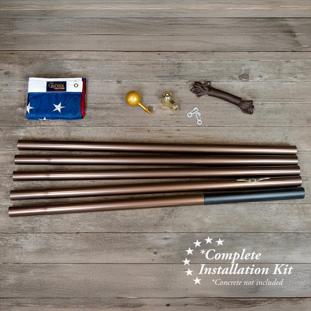 18' Bronze Steel In-Ground Flagpole Kit with 4'x6' Elizabeth Ross Nylon American Flag
