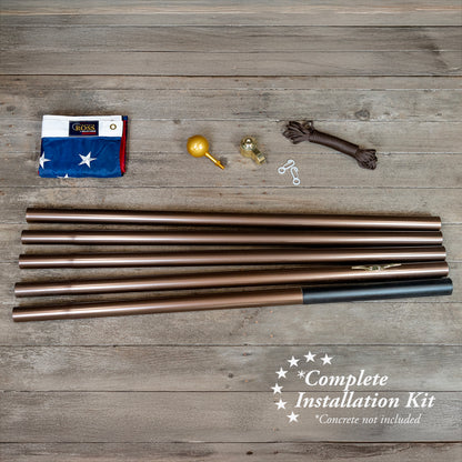18' Bronze Steel In-Ground Flagpole Kit with 4'x6' Elizabeth Ross Nylon American Flag
