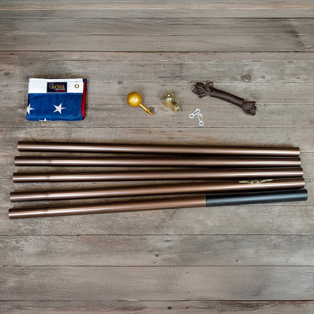 Pre-Order: 18' Bronze Steel In-Ground Flagpole Kit with 4'x6' Elizabeth Ross Nylon American Flag