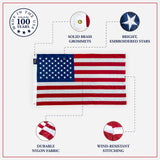 3’ x 5’ American Flag with Embroidered Stars — features and construction details